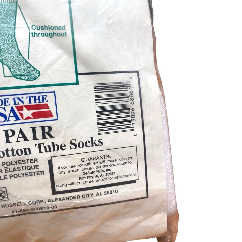 Men's True VTG Jerzees White Cotton Blend Tube Socks‎ 6 Pairs Shoe Size 9-14 NEW